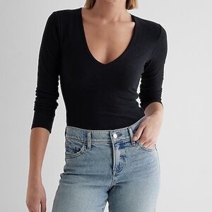 Dark Grey Cozy Compression Bodysuit from Express